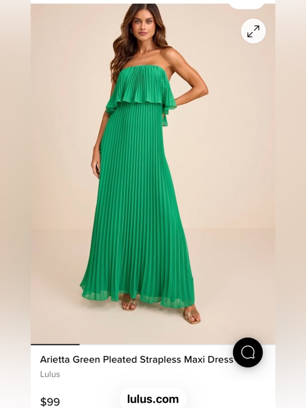 Lulu's Green Pleated Strapless Maxi Dress